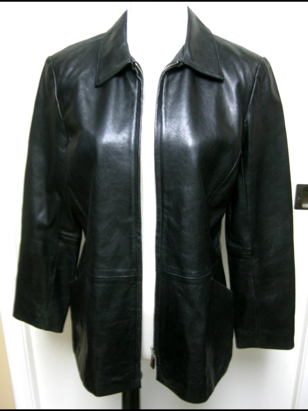 ALFANI PETITE 100% Lamb Leather Women's Black Jacket Coat Size M